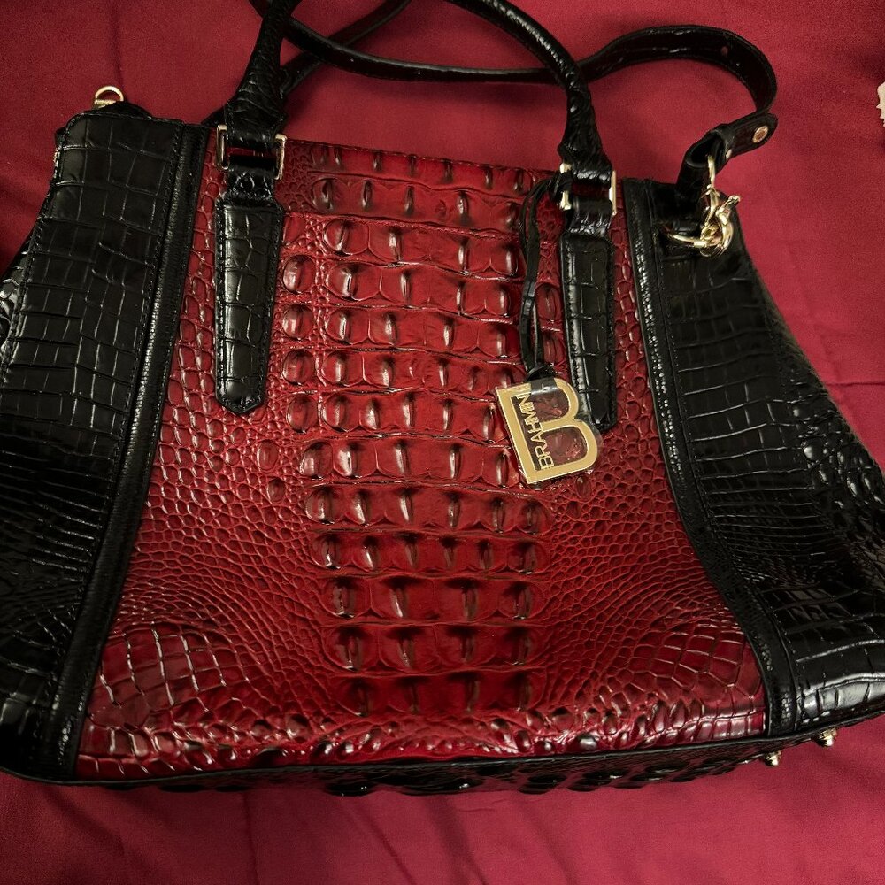 BRAHMIN handbag - SMALL FINLEY VINTAGE RED STANZA GENUINE LEATHER